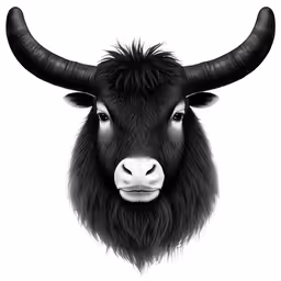 a long horn bull with large horns is looking into the camera