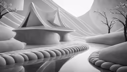 abstract architecture, with water and plants