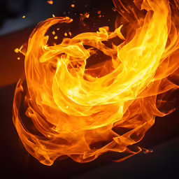 bright fire blazing on the floor and on a black background