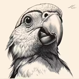 a drawing of a parrot face and shoulders
