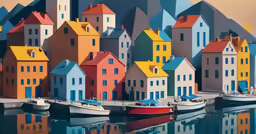 many houses with different colors on them in a lake