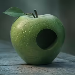 an apple shaped like a hole in the center