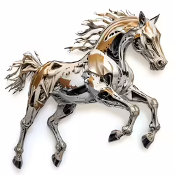 a metal horse with two manes on its head