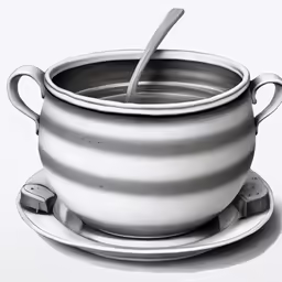 a bowl on a plate with a spoon in it