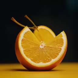 some oranges cut in half and placed on a table