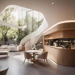 a living room filled with furniture next to tall ceilings