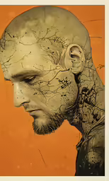 a person with his head tilted over and head half - turned to the side