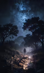 the person is walking through a field full of rocks