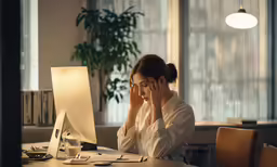 the woman in the office is having an intense time