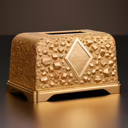 a gold handbag that looks like a design on a table