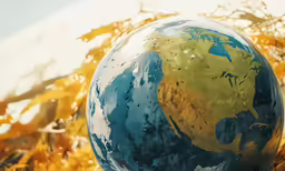 a globe sitting in some brown grass
