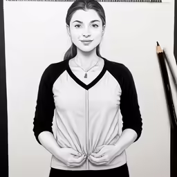 a black and white photo of a woman with a shirt on