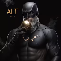 the man dressed as batman smoking a gold egg