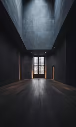 empty hall with big windows in dark tone