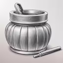 a drawing of a pot of metal objects