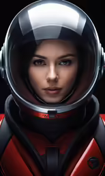 woman in spacesuit with helmet and eye shadows