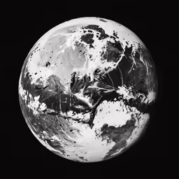 the earth with mountains and stars in black and white