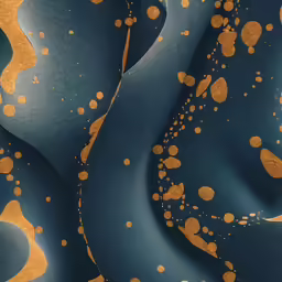 there is an abstract golden print on a blue surface