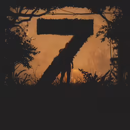 a man holding the number seven while standing on top of a grass covered hill