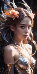 a beautiful young woman wearing a crown made of flowers