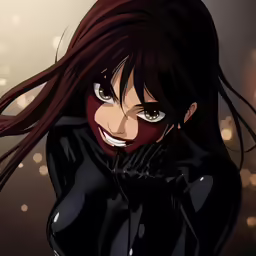 the animated anime character black cat with red hair