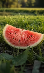 a piece of watermelon is sitting on the ground