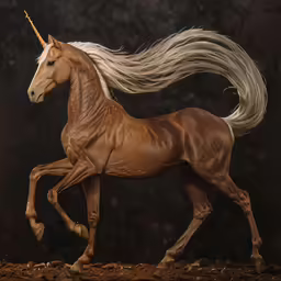 the unicorn - like horse has a long mane and is standing on its hind legs