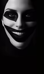 a woman with a mask that has a mustache