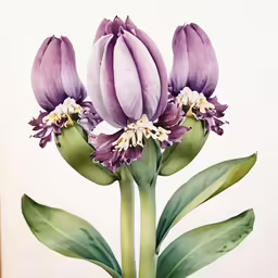 some purple flowers are in a watercolor style