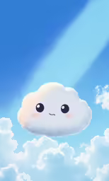 a white cloud floating under blue skies with clouds