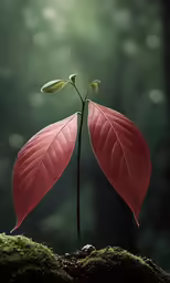 a leaf is growing from the ground in a forest