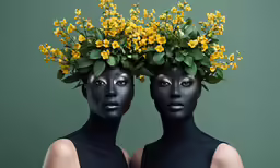 two black women with yellow flowers in their head