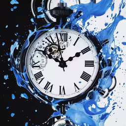 a clock has been soaked with blue paint