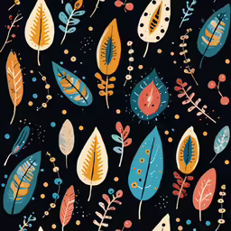 colorful leaves and plants on a black background