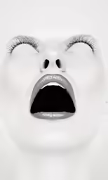 a womans mouth with long eyelashes and white body paint