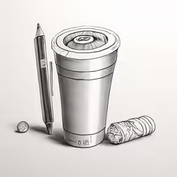 a drawing of a soda can next to a pencil