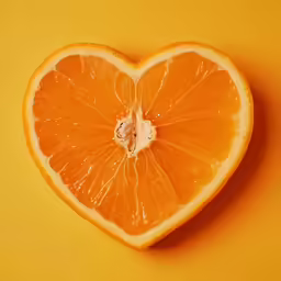a cut orange in the shape of a heart