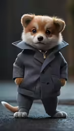 a small stuffed animal bear wearing a coat