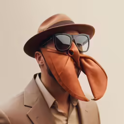 the head of a man wearing sunglasses and a hat
