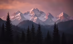 the mountain top is surrounded by a bunch of tall trees