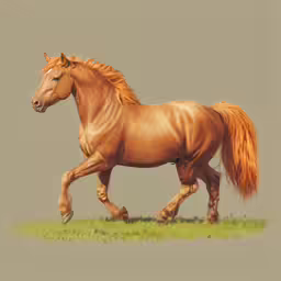a galloping horse runs on the grass