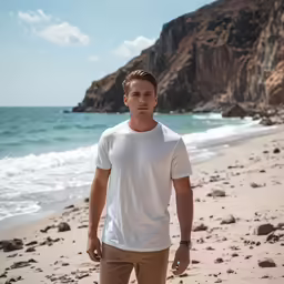 a man standing on top of a sandy beach