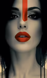 an image of a lady with her face painted red