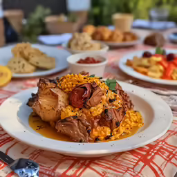 the meal is on the table ready to be eaten