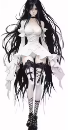 a woman wearing a white outfit and knee high boots