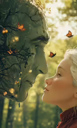 a painting of two women facing each other