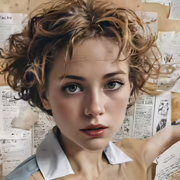 a woman is holding a book with some papers