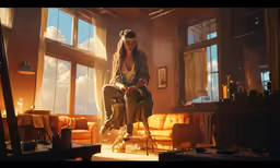 woman sitting on the edge of a large window