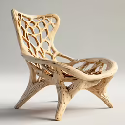a chair made from wood with a fishnet pattern