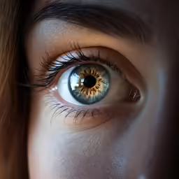 the human eye is pictured with a blue iris